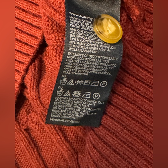 NEW TOMMY HILFIGER CABLE KNIT SHAWL COLLAR WOOL COTTON PULLOVER LARGE - Picture 4 of 9